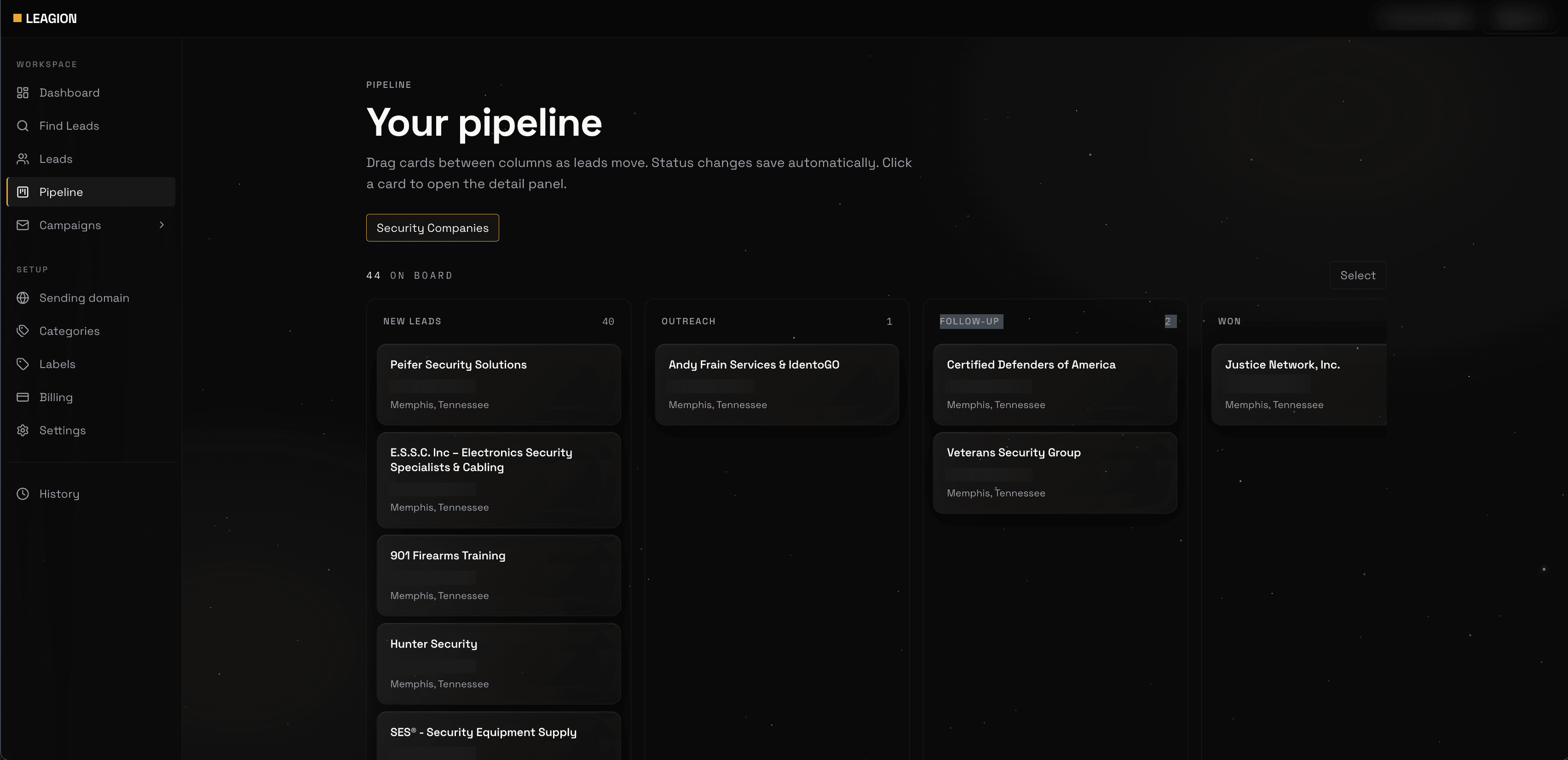 Work the pipeline — Leagion screenshot